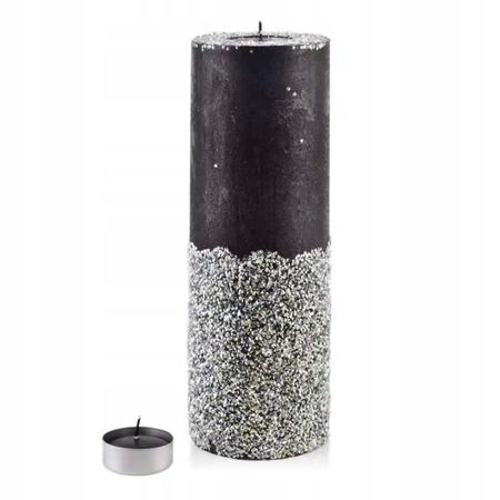 Świeca walec diament 120x360 czarno srebrna TCM8740