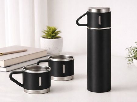 Termos 400ml z 3 kubkami stal nierdzewna czarny 07477_CZ