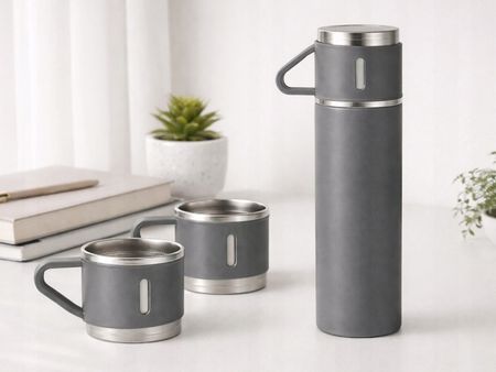 Termos 400ml z 3 kubkami stal nierdzewna szary 07477_SZ